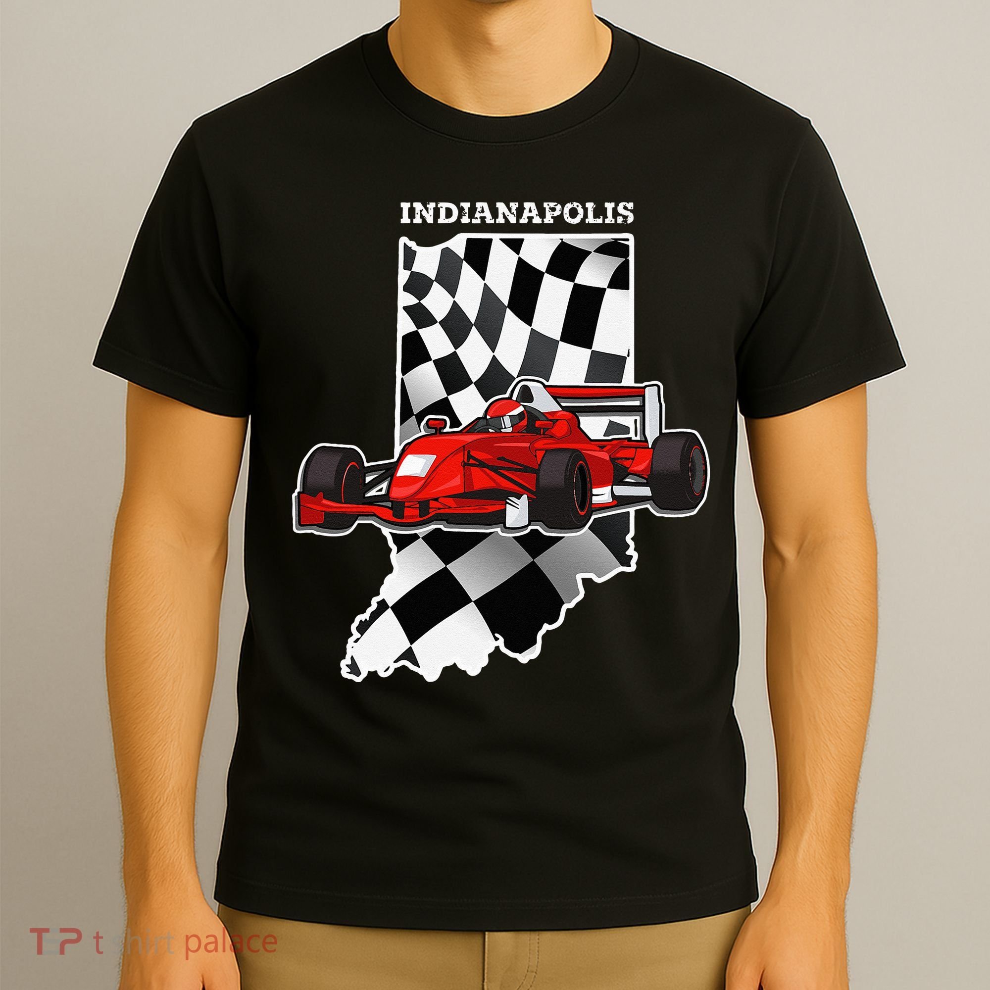 IndyCar Racing Indianapolis Map Checkered Flag Racer T-Shirt