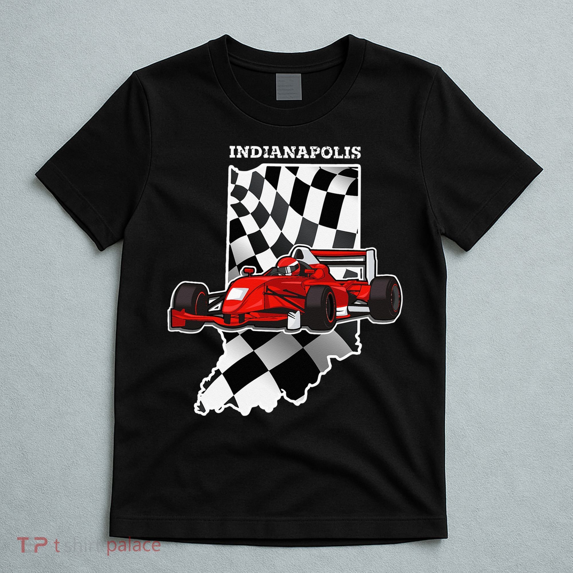 IndyCar Racing Indianapolis Map Checkered Flag Racer T-Shirt