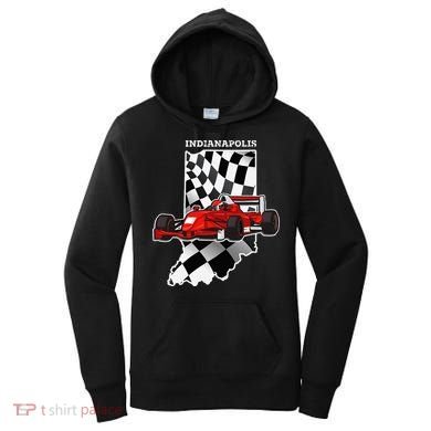 IndyCar Racing Indianapolis Map Checkered Flag Racer Women's Hoodie