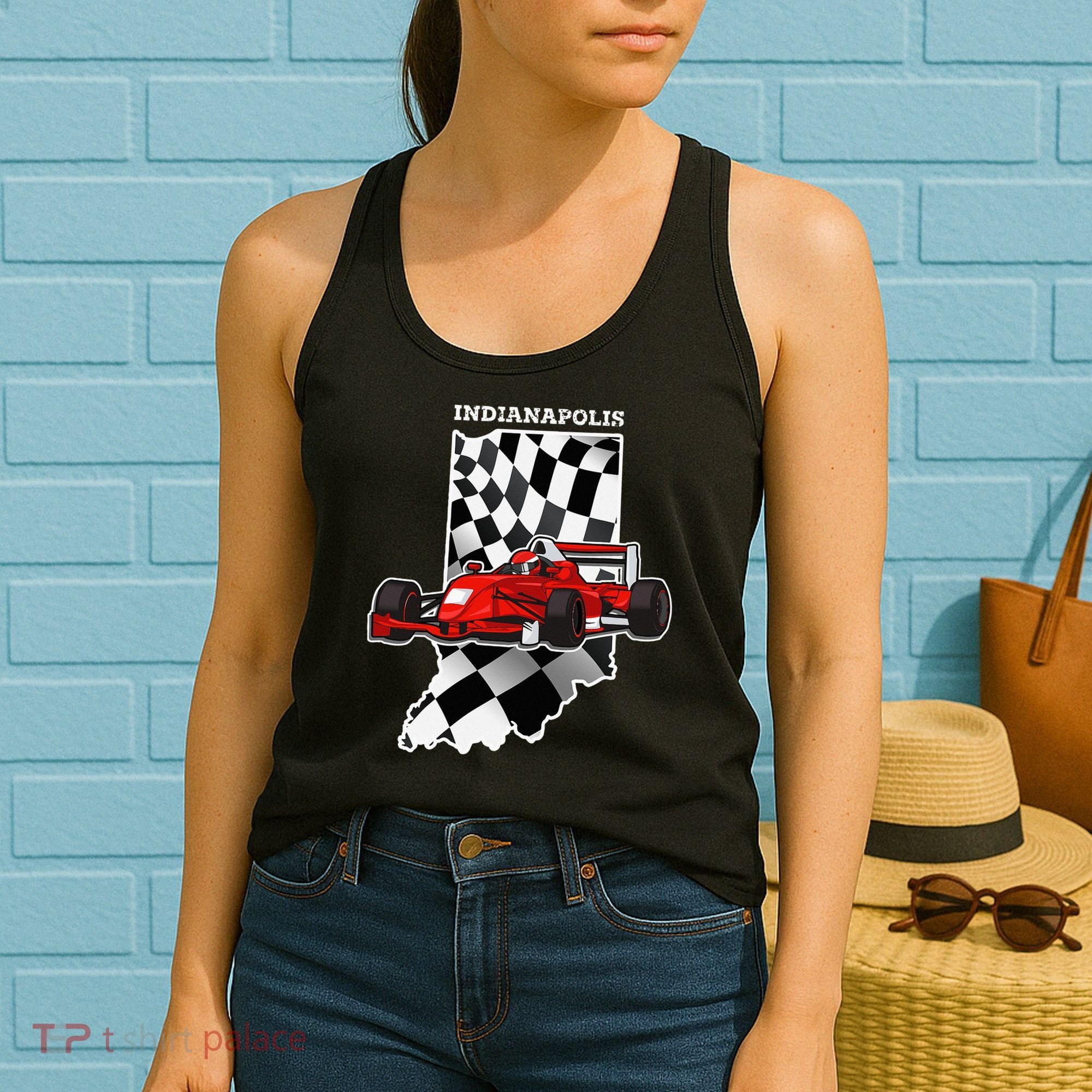 IndyCar Racing Indianapolis Map Checkered Flag Racer Women's Tank Top
