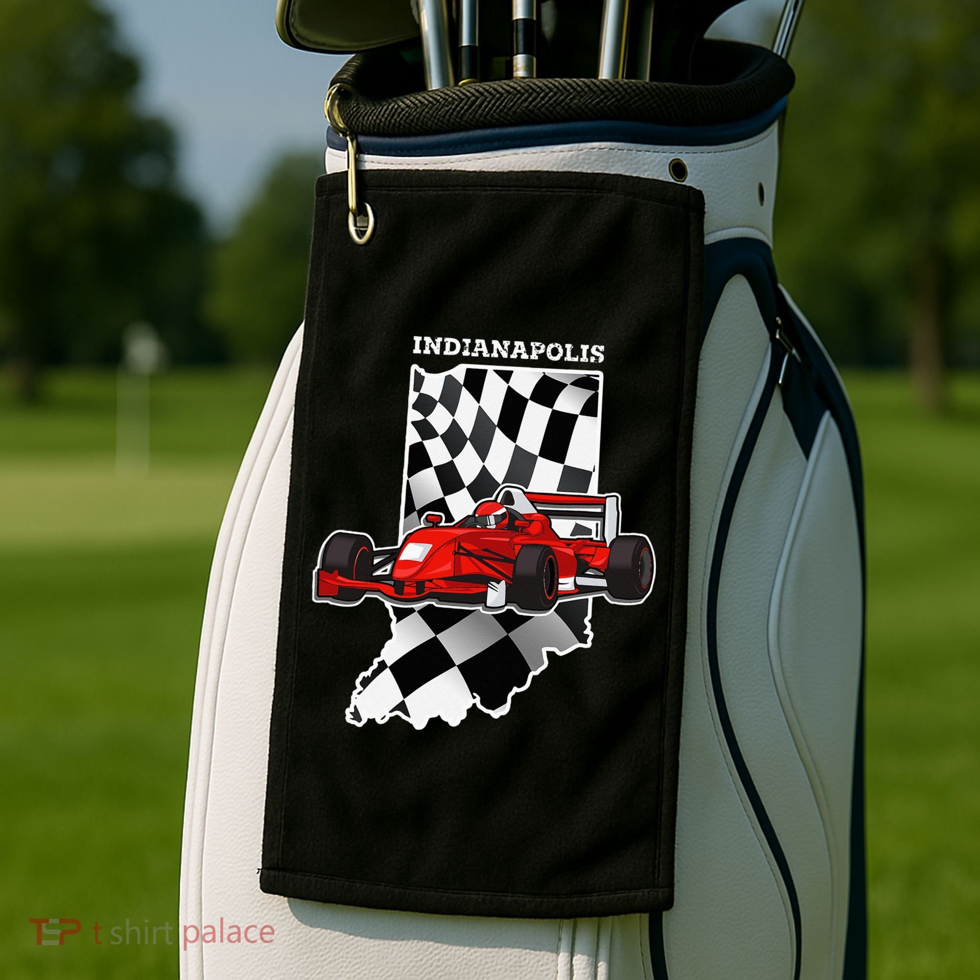 IndyCar Racing Indianapolis Map Checkered Flag Racer Golf Towel