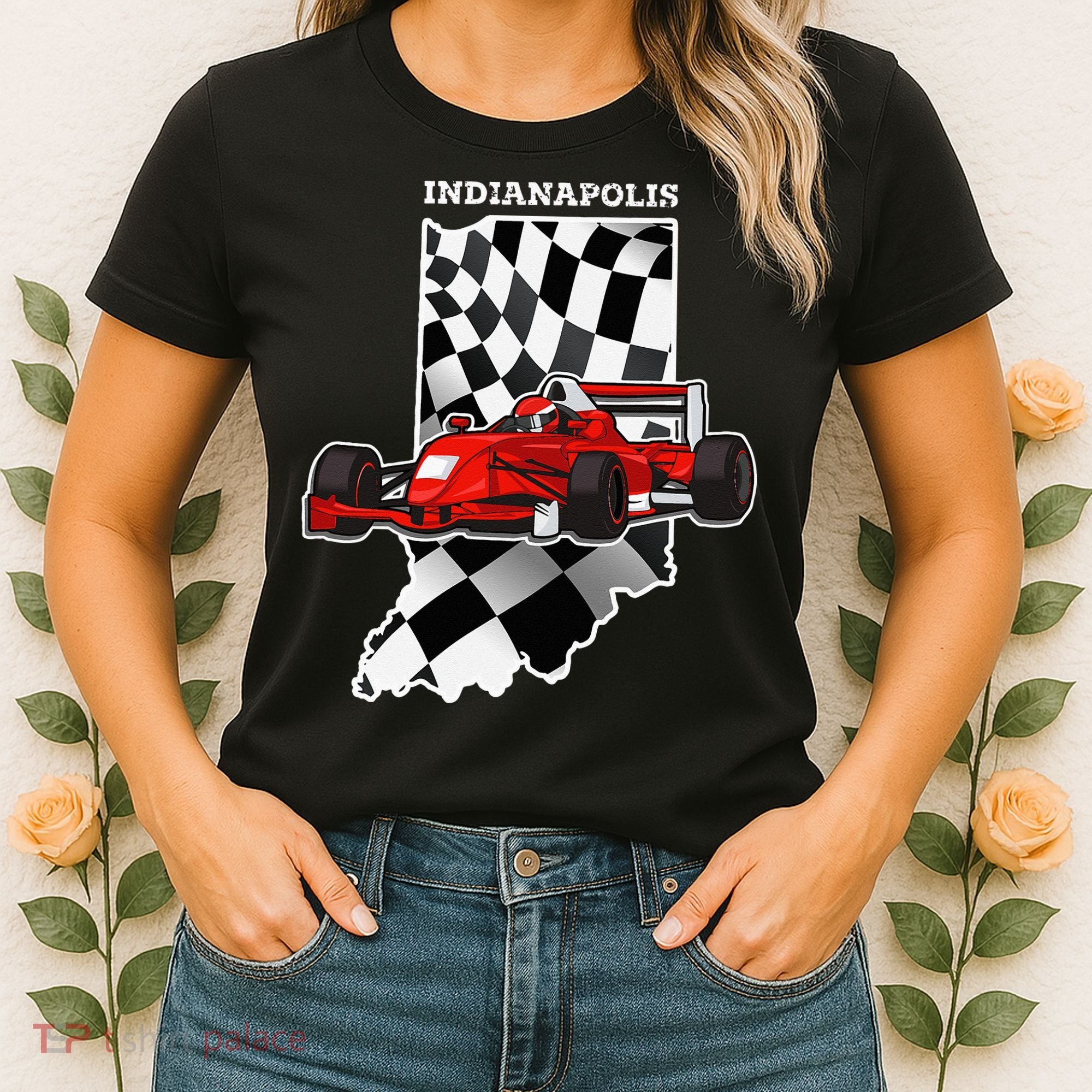 IndyCar Racing Indianapolis Map Checkered Flag Racer Women's T-Shirt