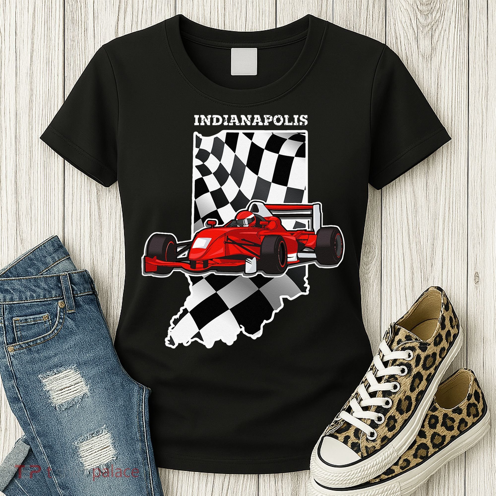 IndyCar Racing Indianapolis Map Checkered Flag Racer Women's T-Shirt