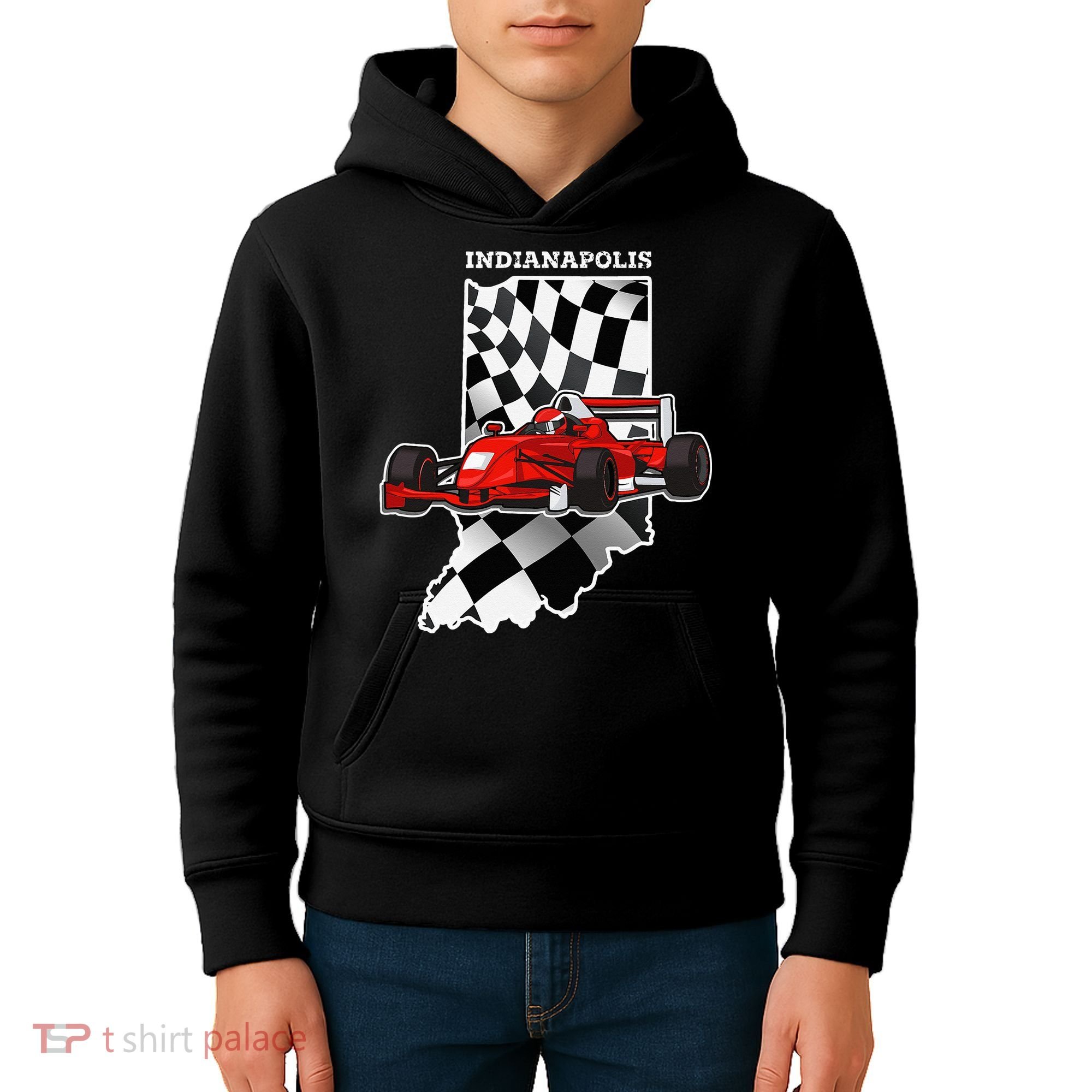 IndyCar Racing Indianapolis Map Checkered Flag Racer Kids Hoodie
