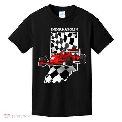 IndyCar Racing Indianapolis Map Checkered Flag Racer Kids T-Shirt