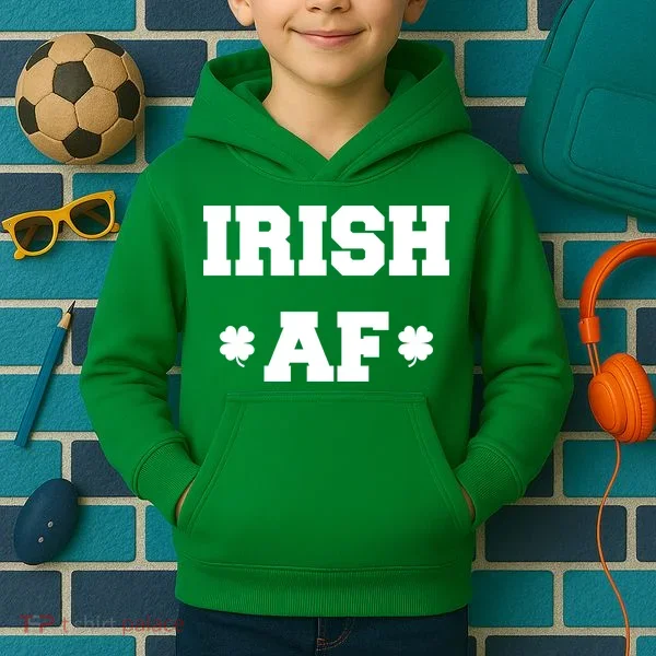 Irish AF St Patrick's Day Clover Kids Hoodie