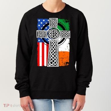 Irish American USA Flag Celtic Cross St Patrick's Day Women's Sweatshirt