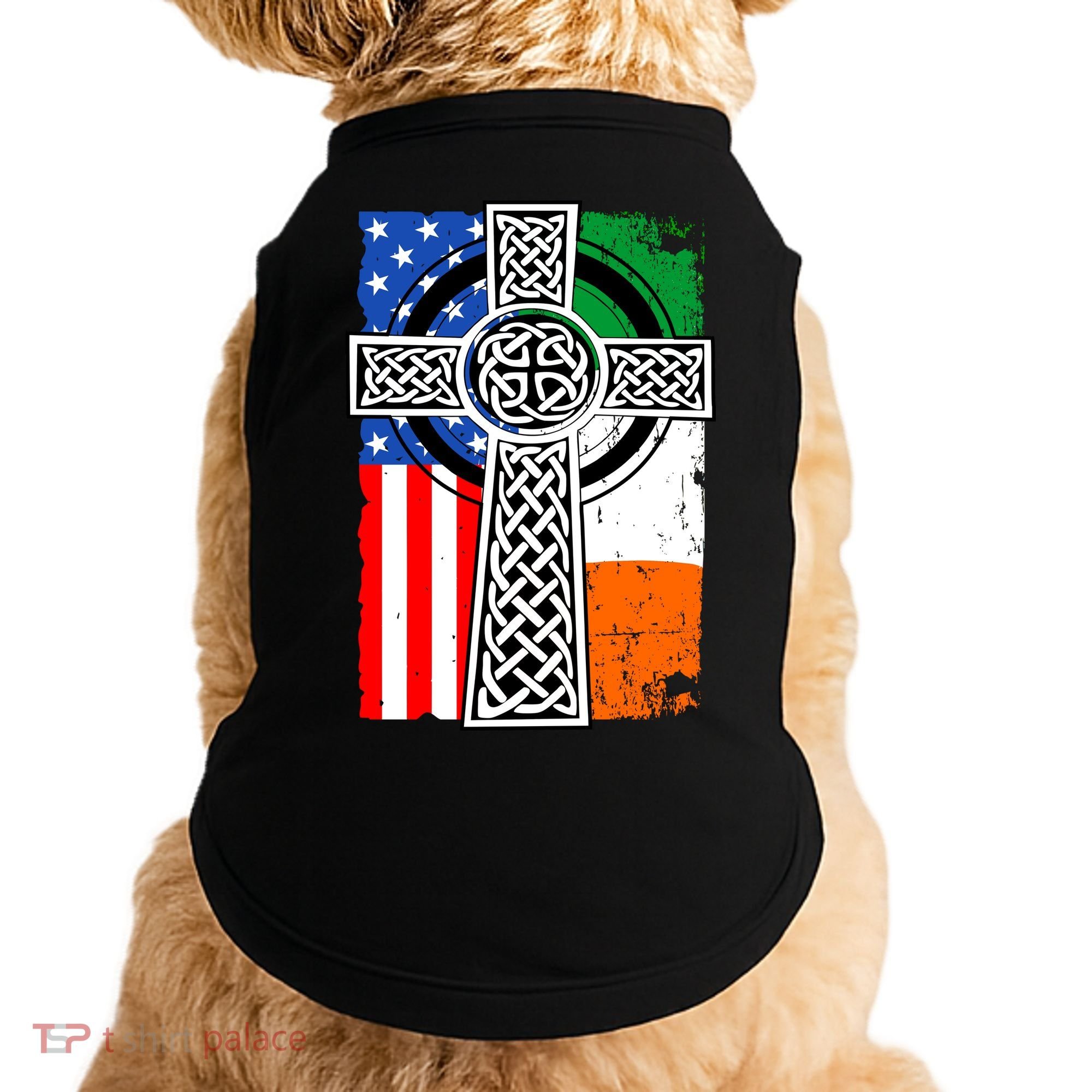 Irish American USA Flag Celtic Cross St Patrick's Day Doggie Tank
