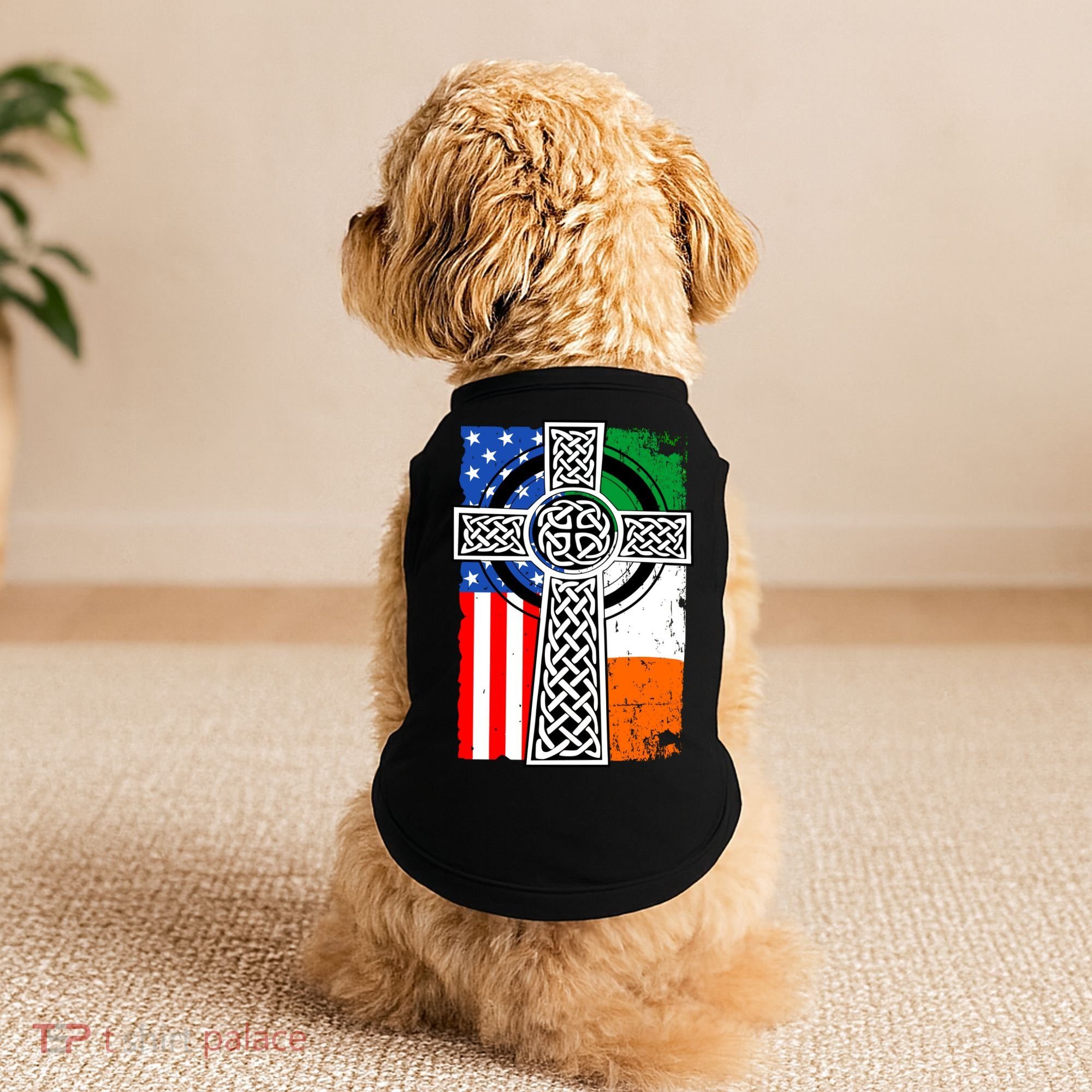 Irish American USA Flag Celtic Cross St Patrick's Day Doggie Tank