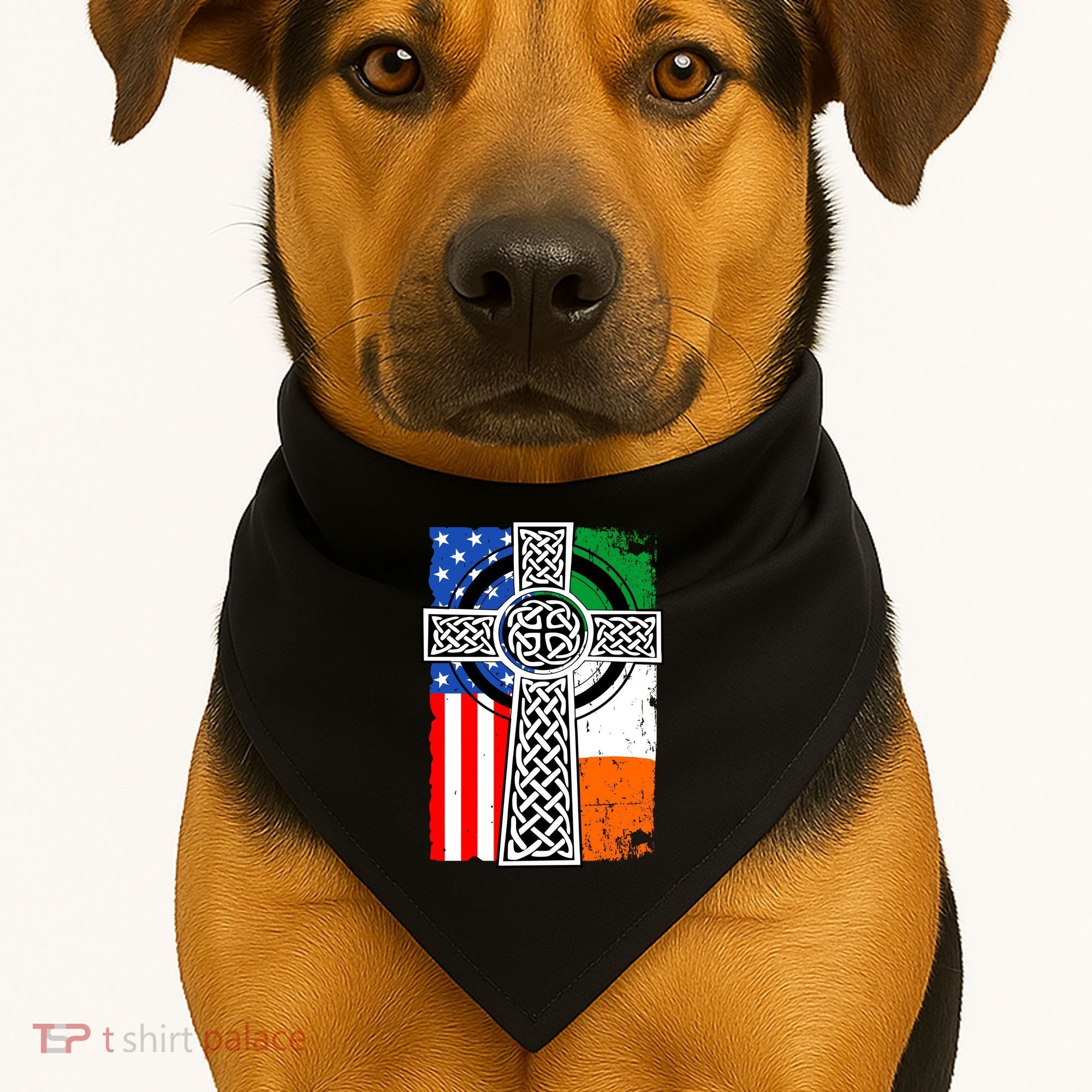 Irish American USA Flag Celtic Cross St Patrick's Day USA-Made Doggie Bandana