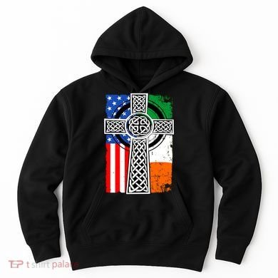 Irish American USA Flag Celtic Cross St Patrick's Day Hoodie