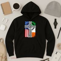 Irish American USA Flag Celtic Cross St Patrick's Day Hoodie thumb 3