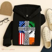 Irish American USA Flag Celtic Cross St Patrick's Day Hoodie thumb 4