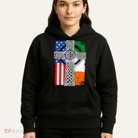 Irish American USA Flag Celtic Cross St Patrick's Day Hoodie thumb 5