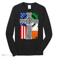 Irish American USA Flag Celtic Cross St Patrick's Day Long Sleeve Shirt thumb 0