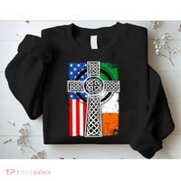 Irish American USA Flag Celtic Cross St Patrick's Day Sweatshirt thumb 2