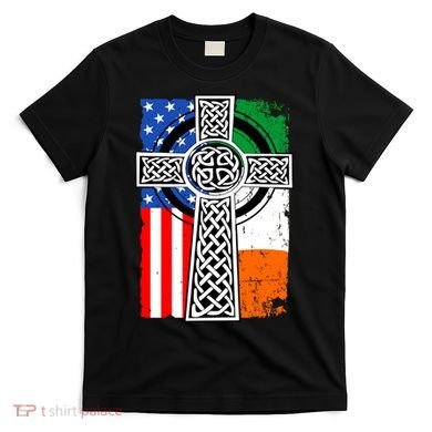 Irish American USA Flag Celtic Cross St Patrick's Day T-Shirt