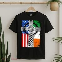 Irish American USA Flag Celtic Cross St Patrick's Day T-Shirt thumb 2