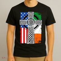 Irish American USA Flag Celtic Cross St Patrick's Day T-Shirt thumb 3