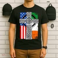 Irish American USA Flag Celtic Cross St Patrick's Day T-Shirt thumb 6
