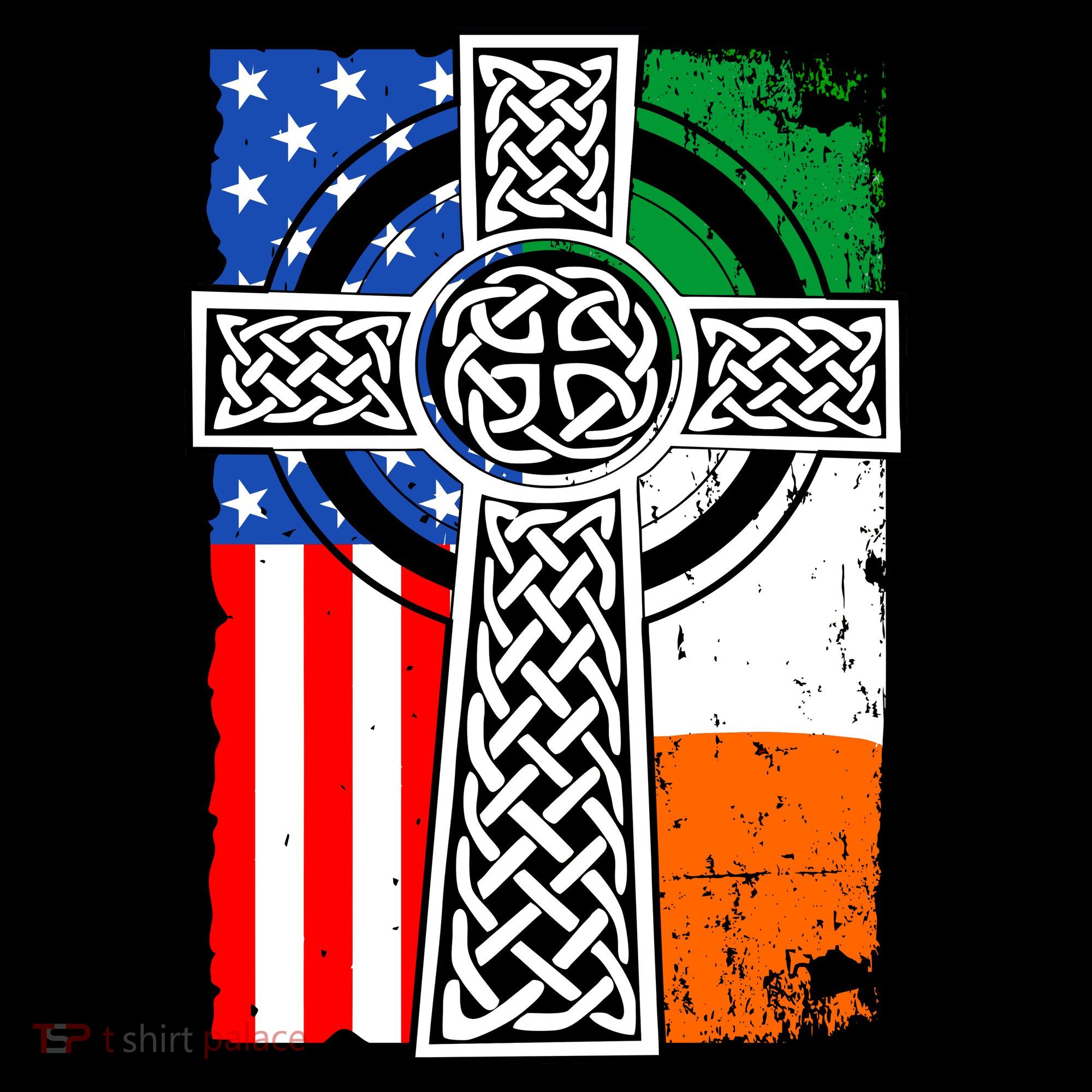 Irish American USA Flag Celtic Cross St Patrick's Day T-Shirt
