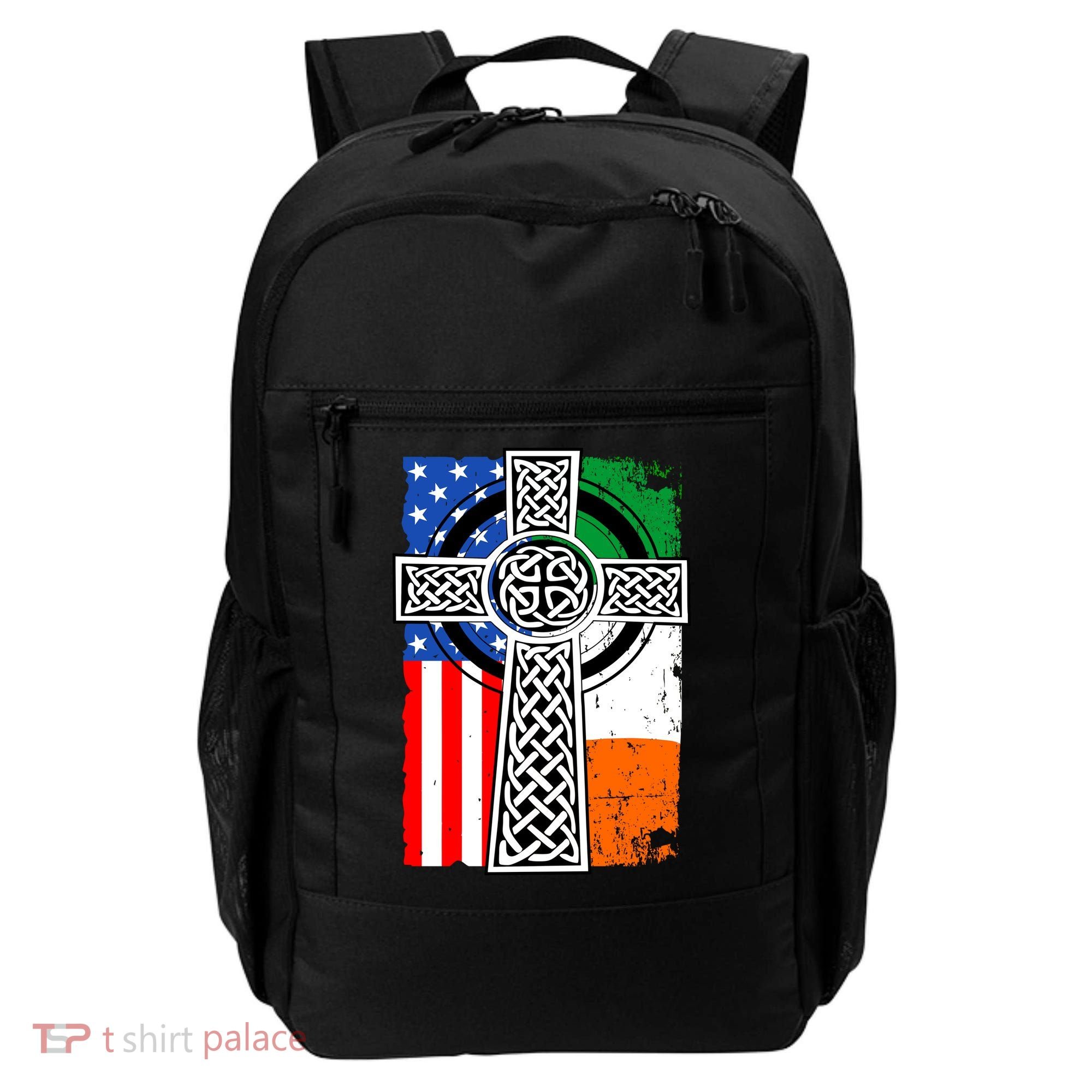 Irish American USA Flag Celtic Cross St Patrick's Day Backpack