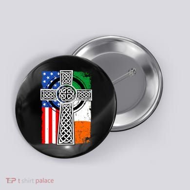 Irish American USA Flag Celtic Cross St Patrick's Day Button
