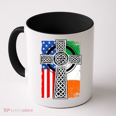 Irish American USA Flag Celtic Cross St Patrick's Day Coffee Mug