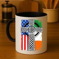 Irish American USA Flag Celtic Cross St Patrick's Day Coffee Mug thumb 4