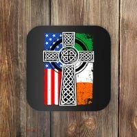 Irish American USA Flag Celtic Cross St Patrick's Day Coaster thumb 0