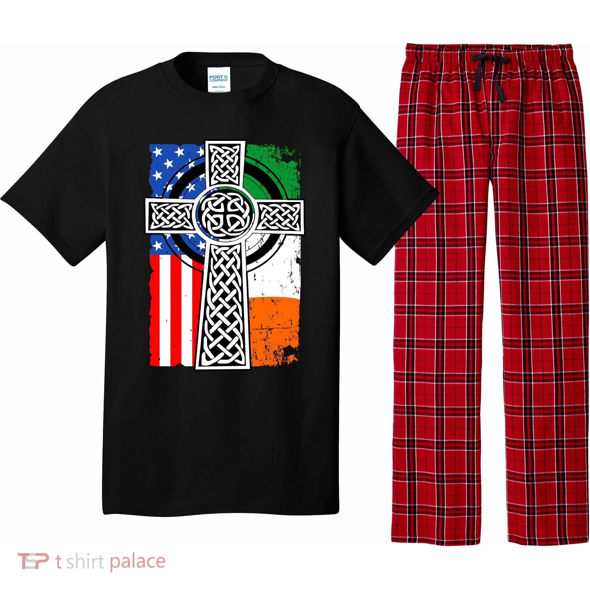 Irish American USA Flag Celtic Cross St Patrick's Day Pajama Set