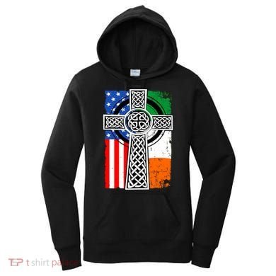 Irish American USA Flag Celtic Cross St Patrick's Day Women's Hoodie
