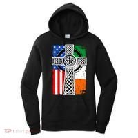 Irish American USA Flag Celtic Cross St Patrick's Day Women's Hoodie thumb 0