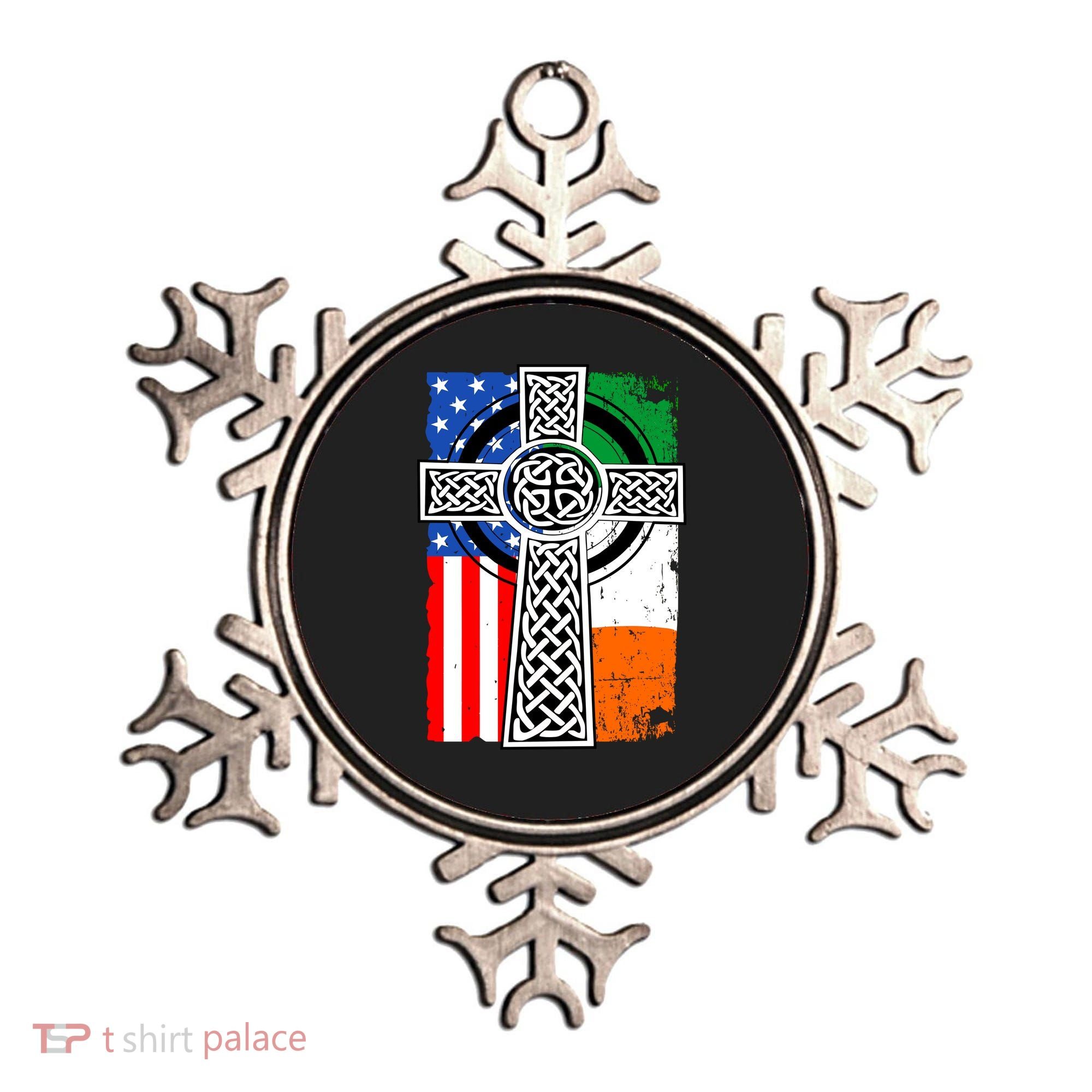 Irish American USA Flag Celtic Cross St Patrick's Day Ornament