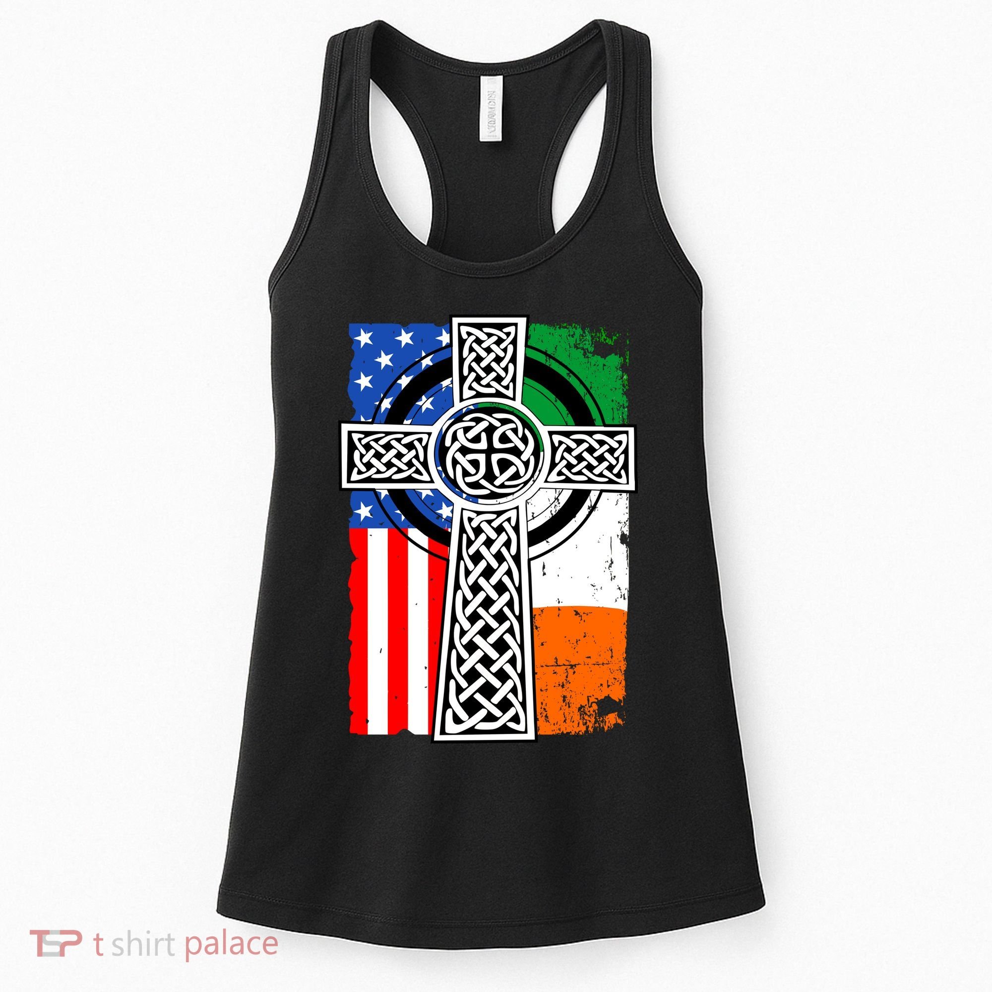 Irish American USA Flag Celtic Cross St Patrick's Day Women's Tank Top