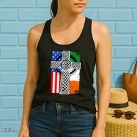 Irish American USA Flag Celtic Cross St Patrick's Day Women's Tank Top thumb 2
