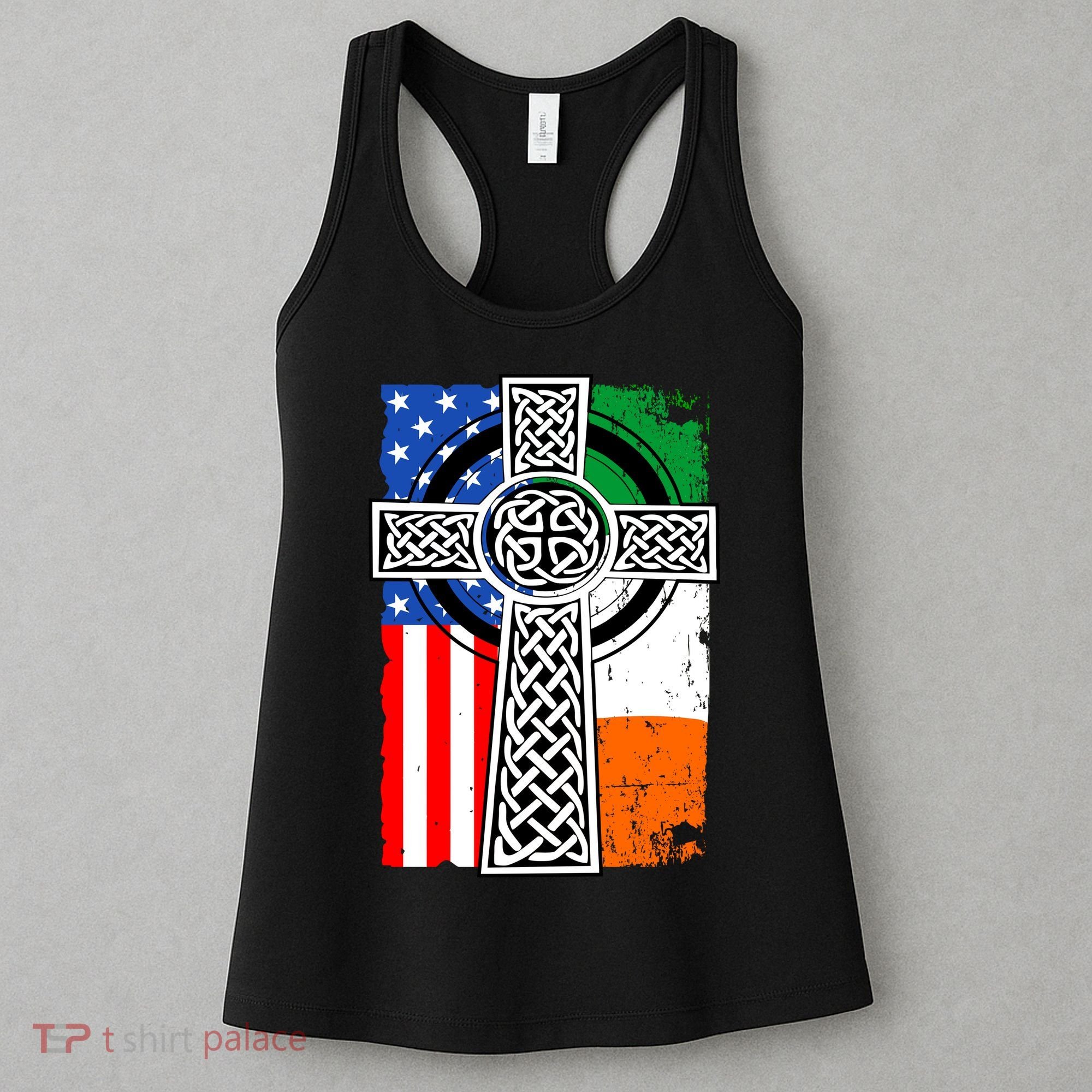 Irish American USA Flag Celtic Cross St Patrick's Day Women's Tank Top