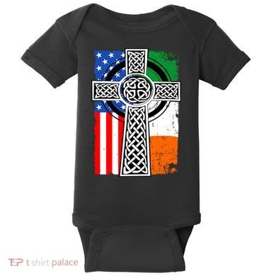 Irish American USA Flag Celtic Cross St Patrick's Day Baby Bodysuit