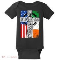 Irish American USA Flag Celtic Cross St Patrick's Day Baby Bodysuit thumb 0