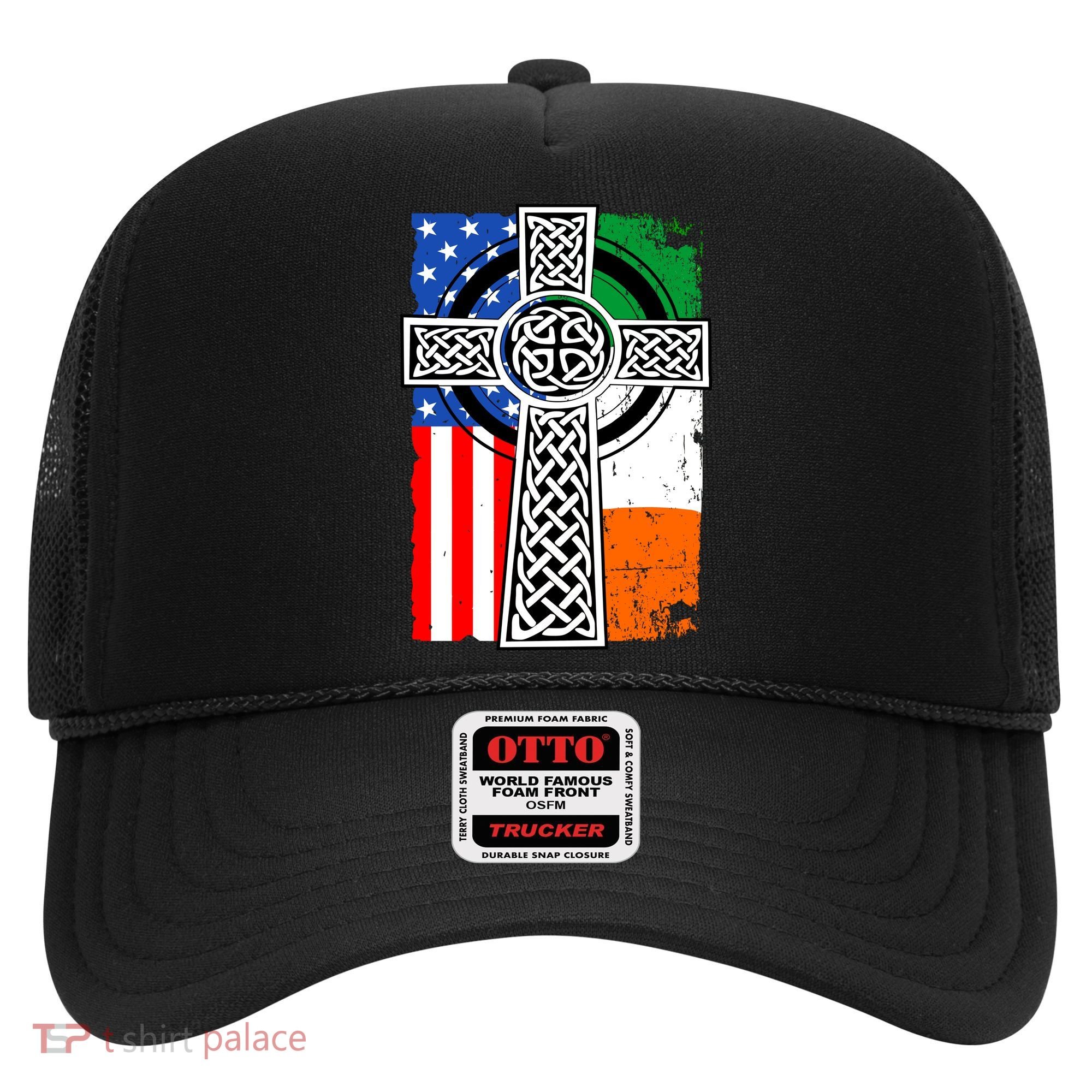 Irish American USA Flag Celtic Cross St Patrick's Day Hat