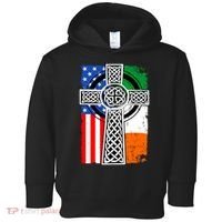 Irish American USA Flag Celtic Cross St Patrick's Day Toddler Hoodie thumb 0