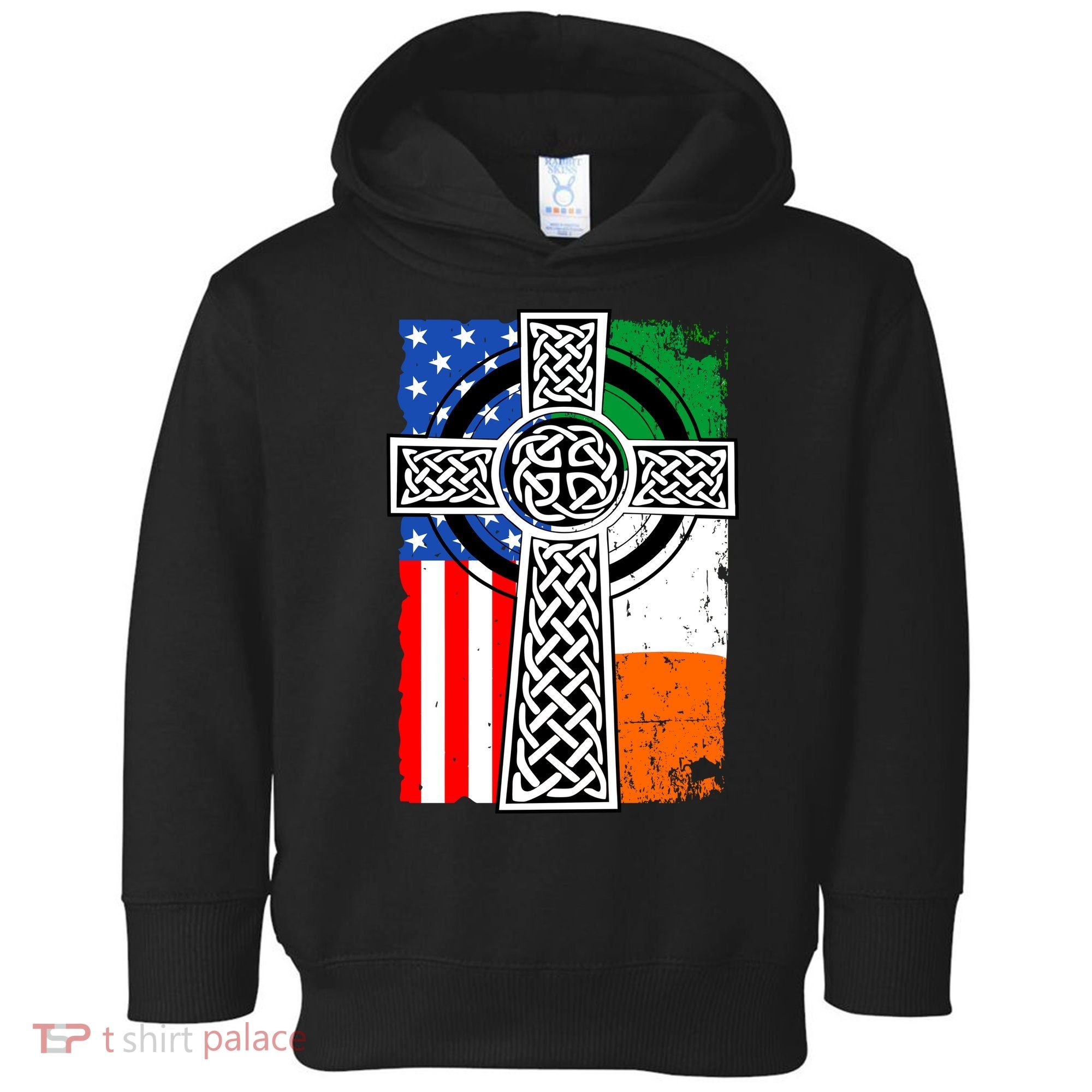 Irish American USA Flag Celtic Cross St Patrick's Day Toddler Hoodie