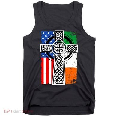 Irish American USA Flag Celtic Cross St Patrick's Day Tank Top