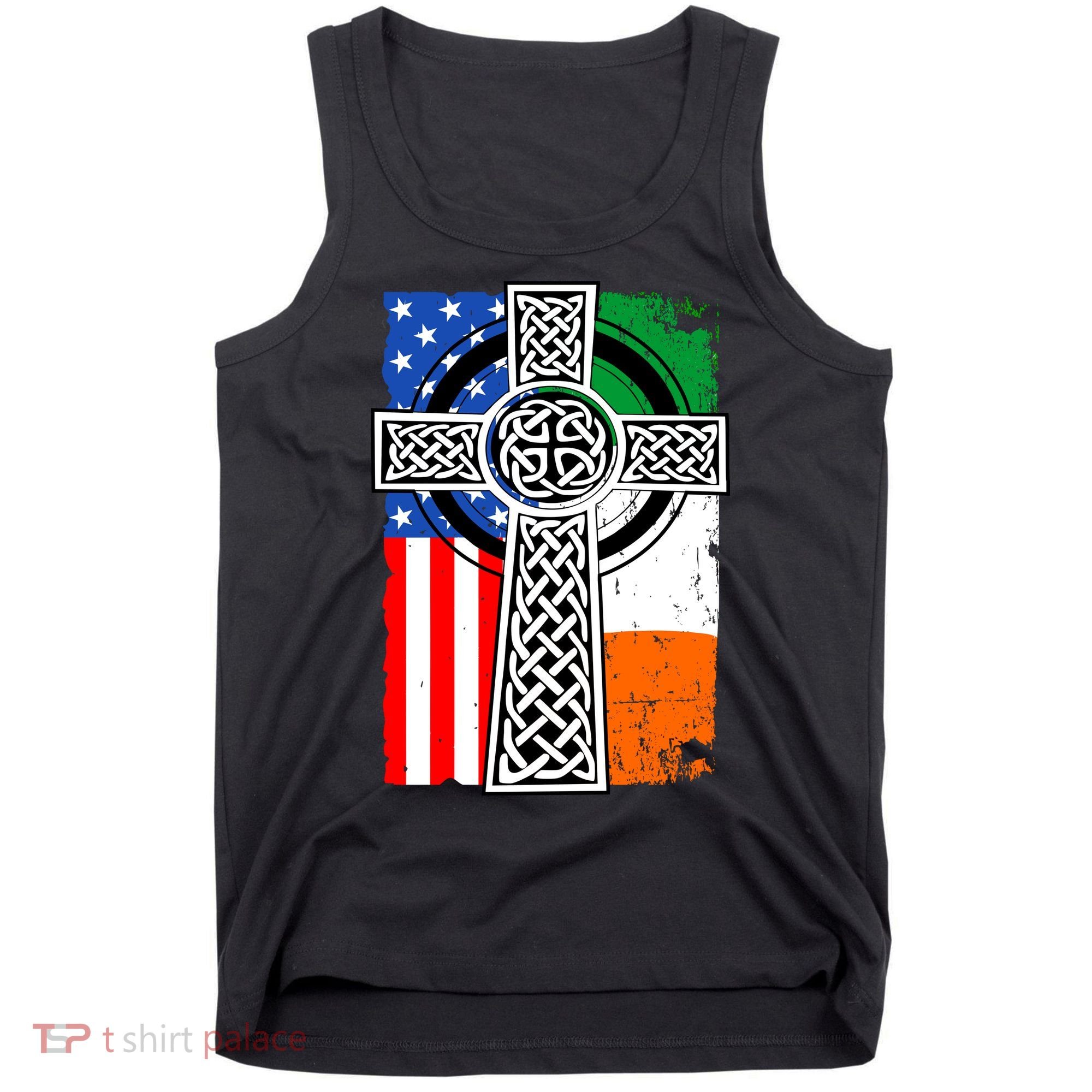 Irish American USA Flag Celtic Cross St Patrick's Day Tank Top
