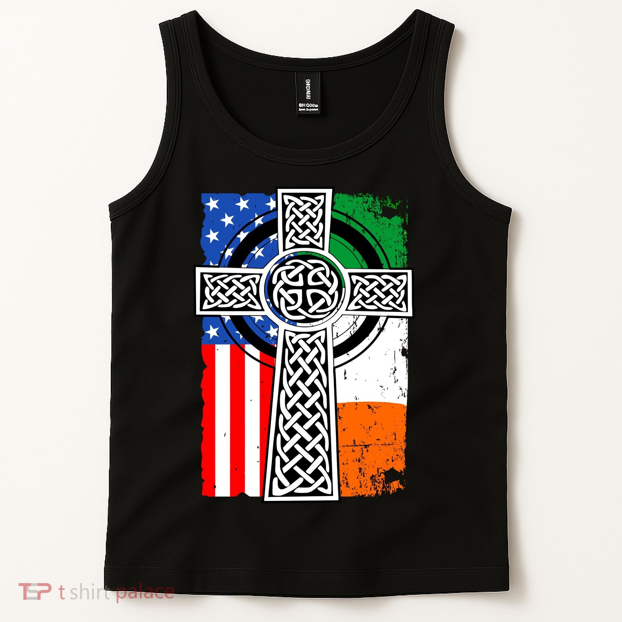 Irish American USA Flag Celtic Cross St Patrick's Day Tank Top