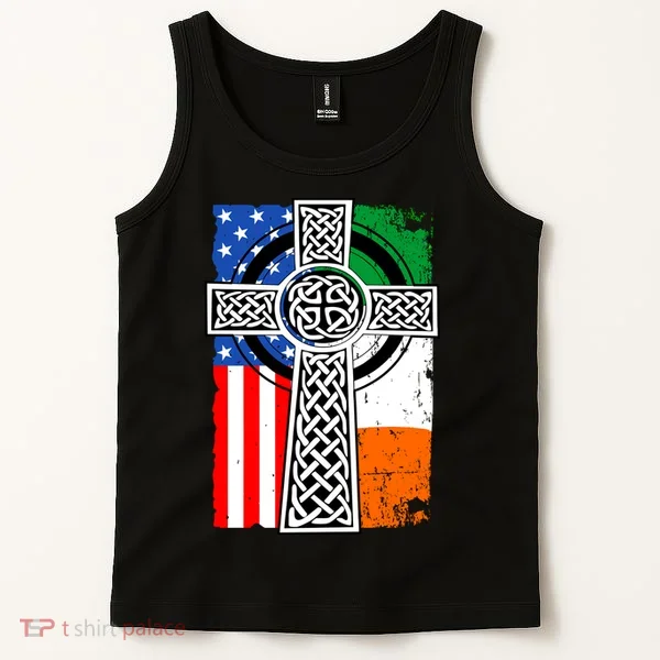 Irish American USA Flag Celtic Cross St Patrick's Day Tank Top