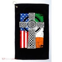 Irish American USA Flag Celtic Cross St Patrick's Day Golf Towel thumb 0