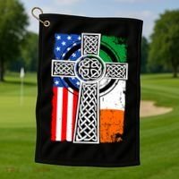 Irish American USA Flag Celtic Cross St Patrick's Day Golf Towel thumb 1
