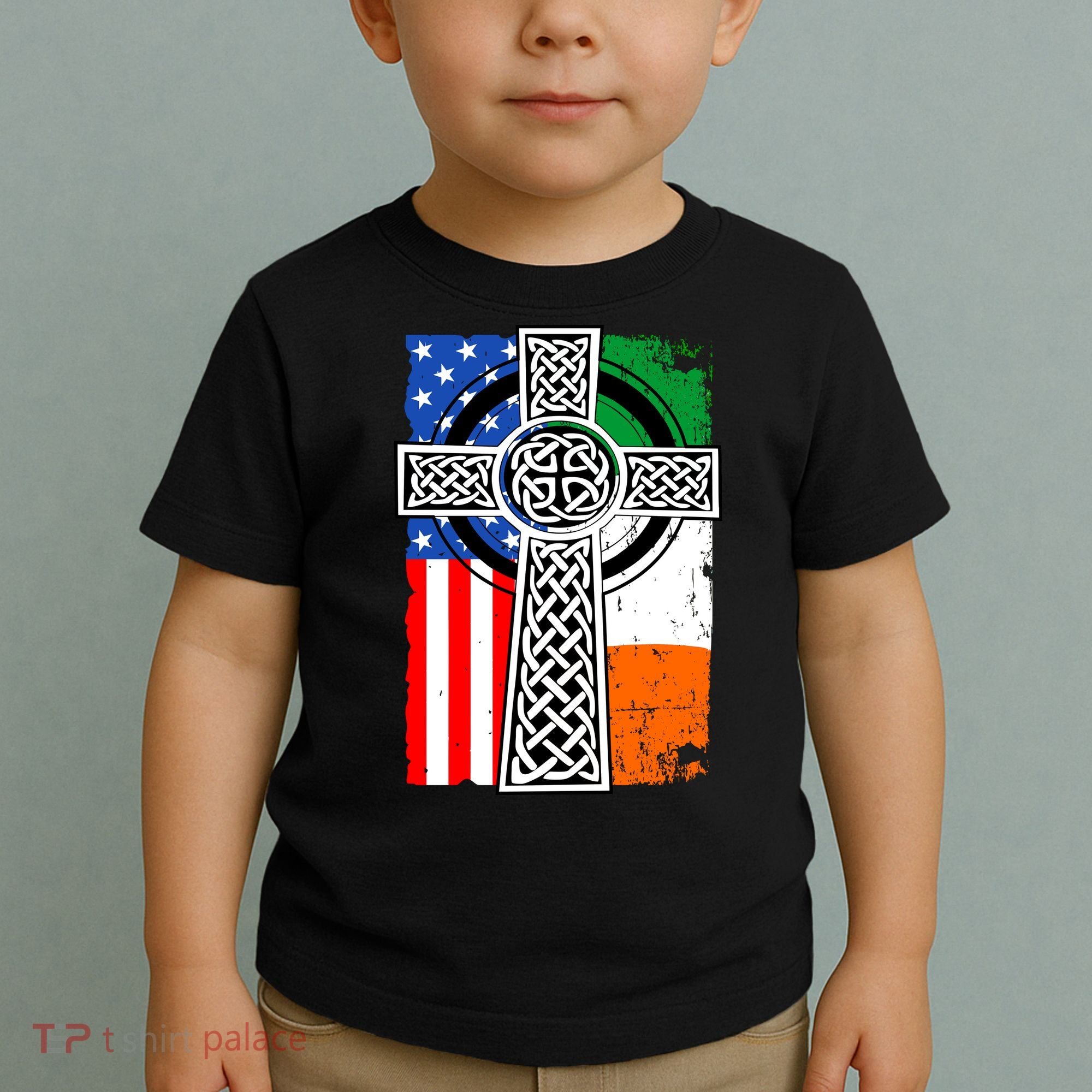 Irish American USA Flag Celtic Cross St Patrick's Day Toddler T-Shirt