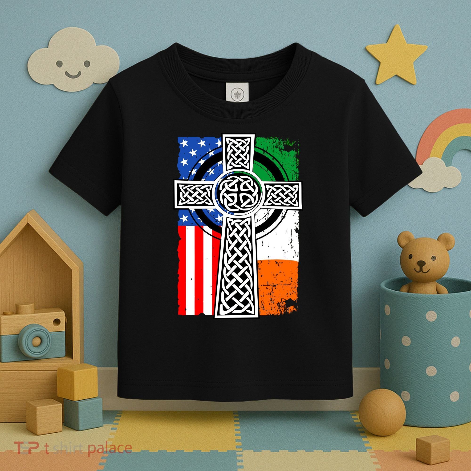 Irish American USA Flag Celtic Cross St Patrick's Day Toddler T-Shirt